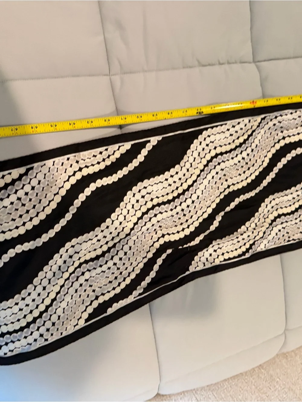 Vintage Oscar de la Renta black and white wavy pattern scarf with white circular
